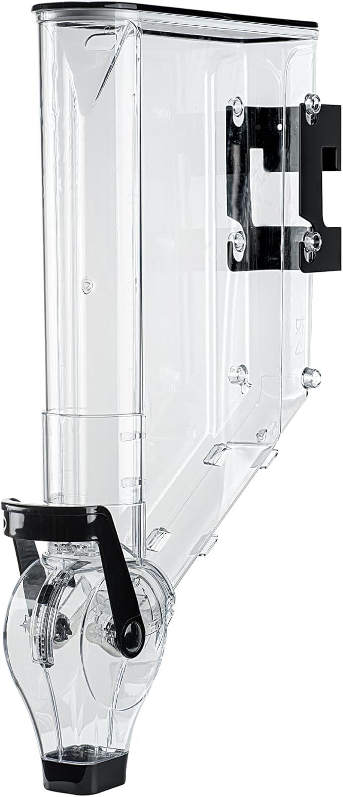 Restaurantware Cereal Dispenser 3 gal Plastic Wall-Mounted Gravity Bin Candy Dispenser Self-Serve Black Dry Food with Wall Mount Brackets for Breakfast Buffet or Hotel Use