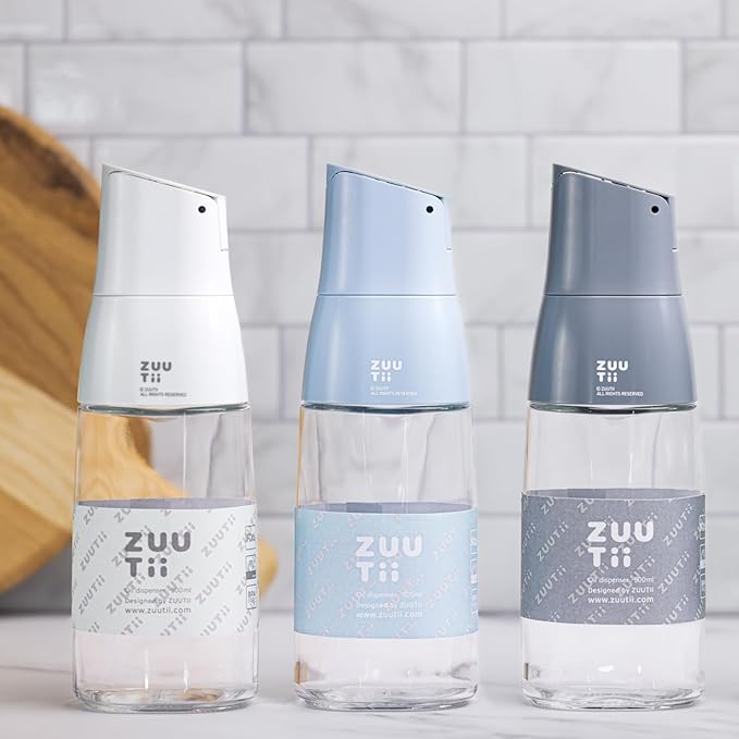 Zuutii Olive Oil Dispenser Bottle - Drip Free Spout for Kitchen, Glass, Cooking Oil & Vinegar, Light Gray