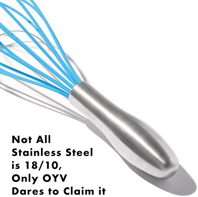 OYV 10-Inch Blue Silicone Whisk, Heat Resistant 480°F Kitchen Whisk with Stainless Steel Ergonomic Handle, Non-Scratch for Nonstick Cookware, Dishwasher Safe, Perfect for Blending, Cooking & Beating