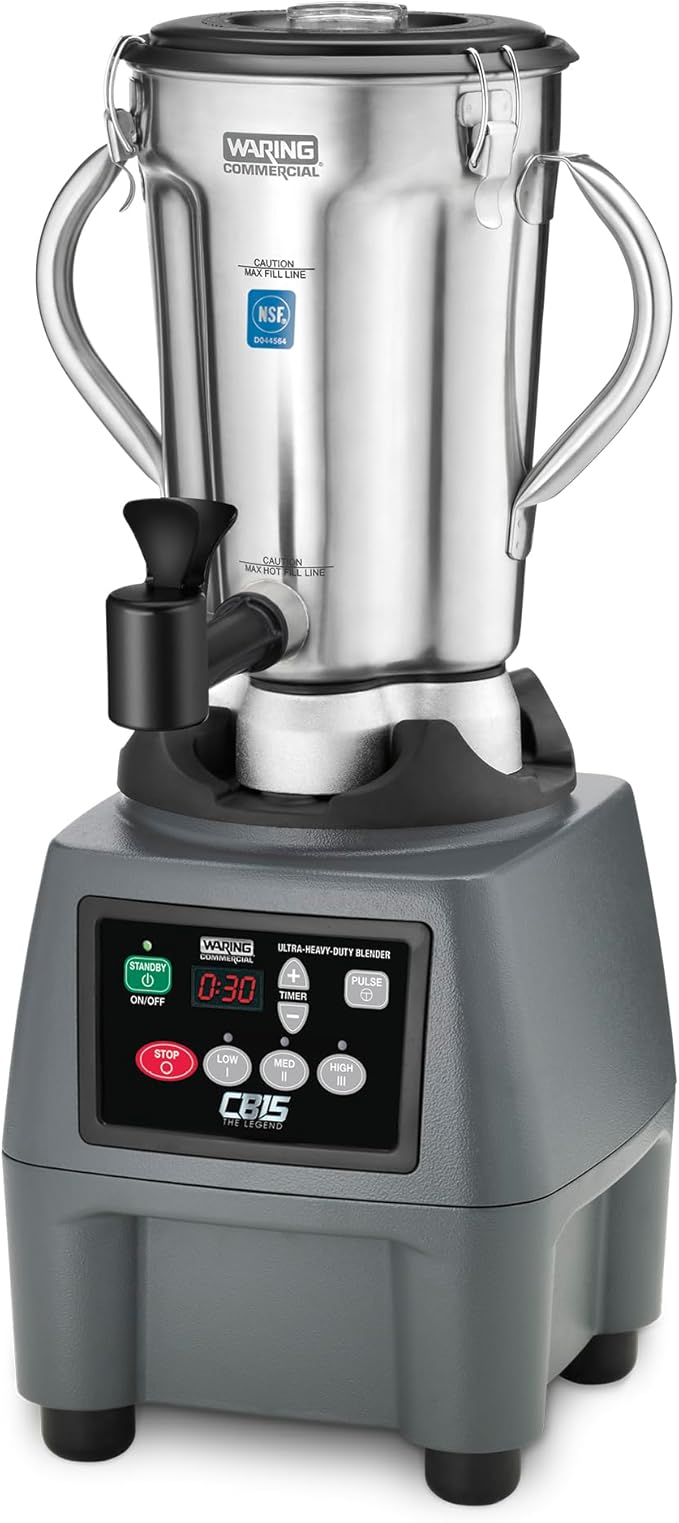 Waring Commercial Heavy Duty Blender, 3.75 HP Variable Speed Timer, 1-Gallon Stainless Steel Jar with Spigot, for Smoothies Soups & Sauces, CB15TSF