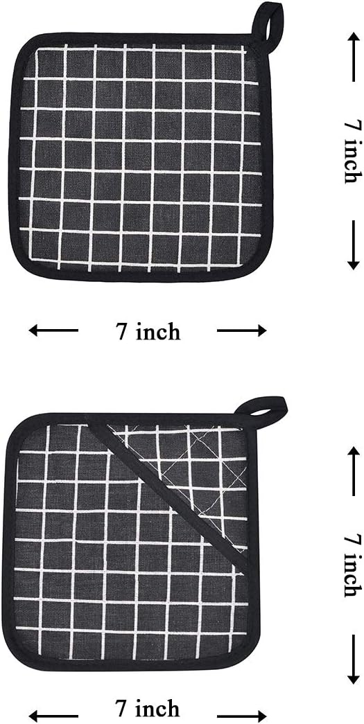 Oven Mitts and Potholders BBQ Gloves-Oven Mitts and Pot Holders with Recycled Infill Silicone Non-Slip Cooking Gloves for Cooking Baking Grilling (4-Piece Set,Black)