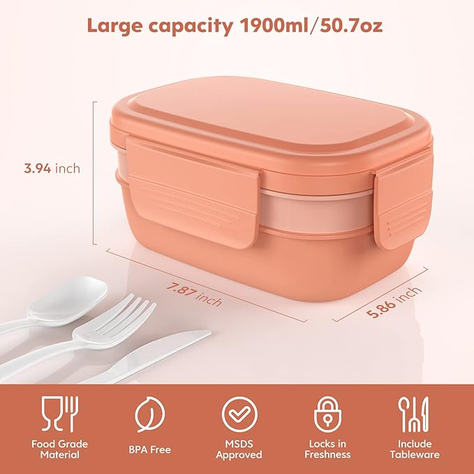 HOMETALL Bento Box Adult Lunch Box,3 Stackable Bento Lunch Containers for Adults/Kids, Modern Minimalist Design Bento Box with Utensil Set, Leak-Proof Lunchbox for Dining Out, Work, Picnic, School