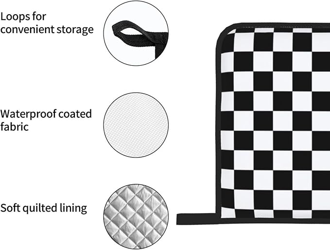 Checkered Black and White Plaid Oven Mitts and Pot Holders Set of 4,Heat Resistant Non-Slip Potholders Oven Gloves and Pad for Kitchen Cooking Baking Grilling BBQ