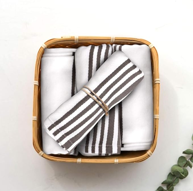 Urban Villa Kitchen Towels 100% Cotton Dish Towels for Kitchen (Set of 6) 20”x30” Dish Cloths Highly Absorbent Kitchen Linen Set with Hanging Loop Perfect for Drying Dishes Cleaning Towels-Grey White