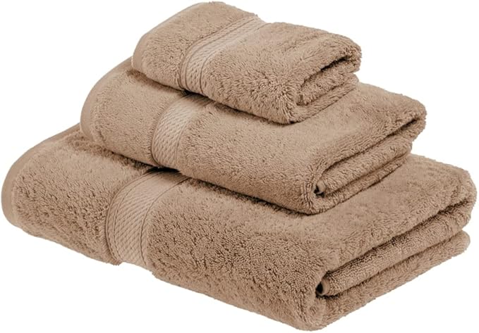 SUPERIOR Egyptian Cotton Pile 3 Piece Towel Set, Includes 1 Bath, 1 Hand, 1 Face Towel/Washcloth, Ultra Soft Luxury Towels, Thick Plush Essentials, Guest Bath, Spa, Hotel Bathroom, Latte