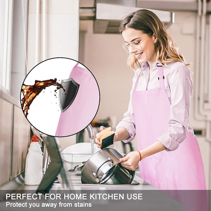 Jubatus 2 Pack Bib Aprons with 2 Pockets Cooking Chef Kitchen Apron for Women Men, Pink