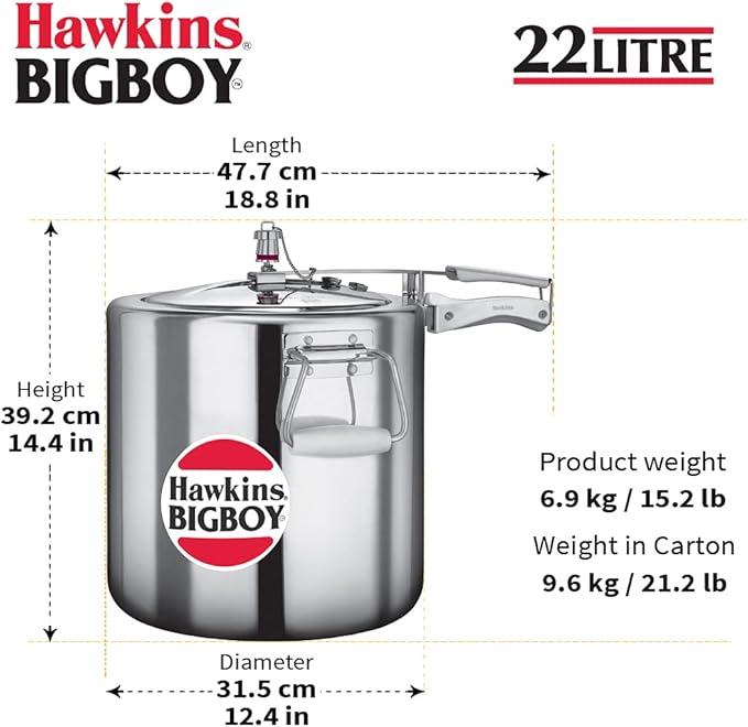 Hawkins Bigboy Aluminum Pressure Cooker, 22 Litres