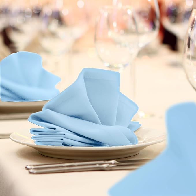 Avalon Kitchen Light Blue Cloth Napkins Bulk (Pack of 24) - 100% Polyester Dinner Linen Napkins Cloth Washable & Reusable - Durable with Hemmed Edges - Ideal for Parties and Weddings (17x17 Inches)