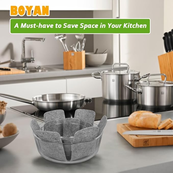 BOYAN Pot and Pan Protectors, Thicker Felt Pan Pot Separators for Stacking, Set of 12 & 3 Different Sizes, Cookware Protectors for Stacking Skillet Ceramic Saucepan Glassware