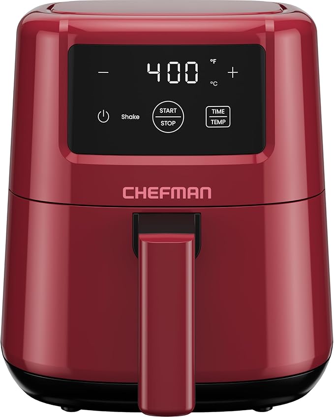 CHEFMAN 2 Qt Mini Air Fryer – Digital Space-Saving Compact Air Fryer with Nonstick and Dishwasher Safe Basket, Quick & Easy Meals in Minutes, Features Digital Timer and Shake Reminder – Red