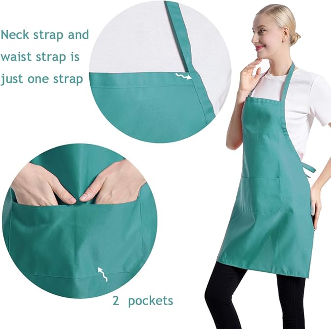 Total 15 PCS Blue Plain Color Bib Aprons Bulk for Women Men Adult with 2 Front Pockets (Baby Blue,15pcs)