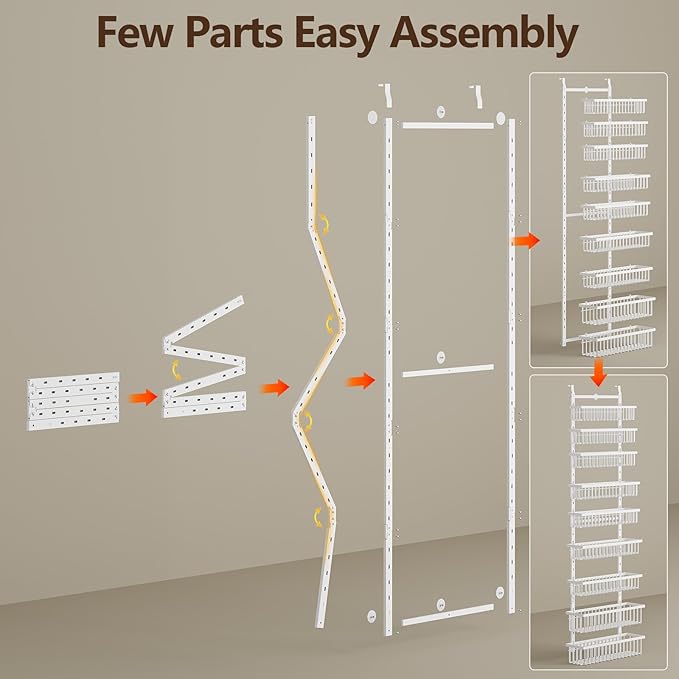 POKIPO 9 Tier Over The Door Pantry Organizer, 2 in 1 Wall Mount or Hanging Spice Rack with Adjustable Basket, Seasoning Organizer and Storage for Kitchen Cabinet Closet Bathroom
