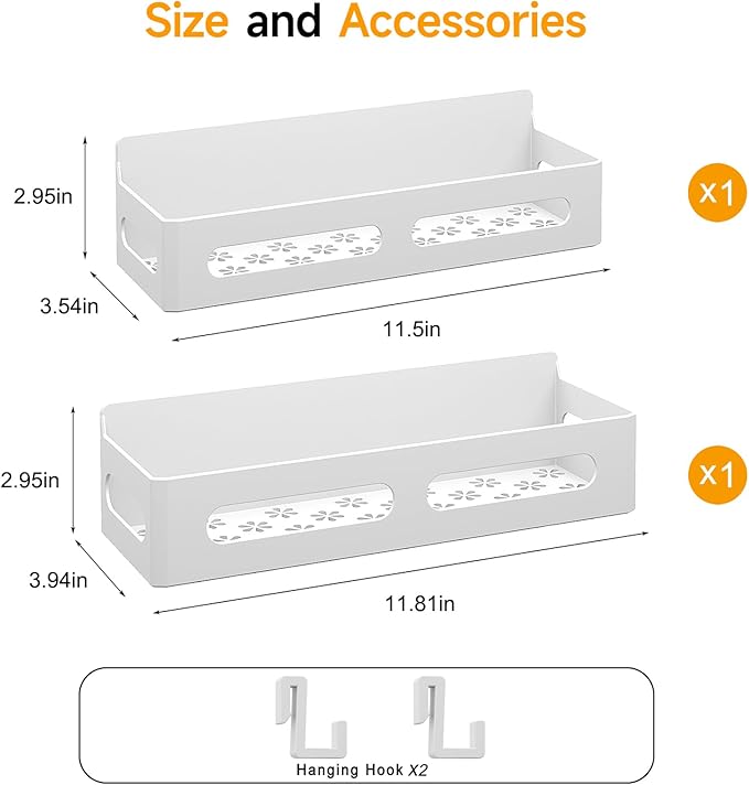 Sevenblue 2 Pack Strong Magnetic Spice Rack for Refrigerator, Multipurpose Magnetic Shelf for Fridge with 4 Hooks for kitchen and Bathroom Organization, White