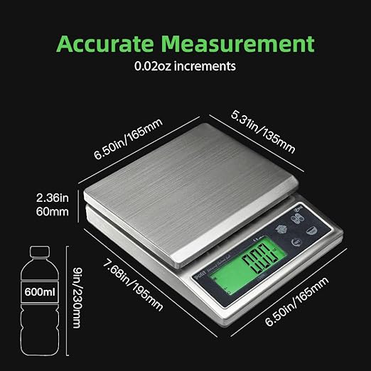 Polit Sun IP65 Waterproof Rechargeable Food Scale — 13lb/6kg High-Precision 0.5g HACCP Kitchen Scale with 150h Battery, Stainless Steel Platform & Green LCD for Seafood, Baking, Restaurant Prep