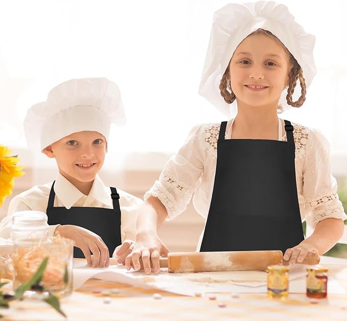 Morcheiong 8/12/24 Pack Adjustable Kids Apron Bulk with 2 Pockets Toddler Apron Kids Painting Aprons for Baking Painting