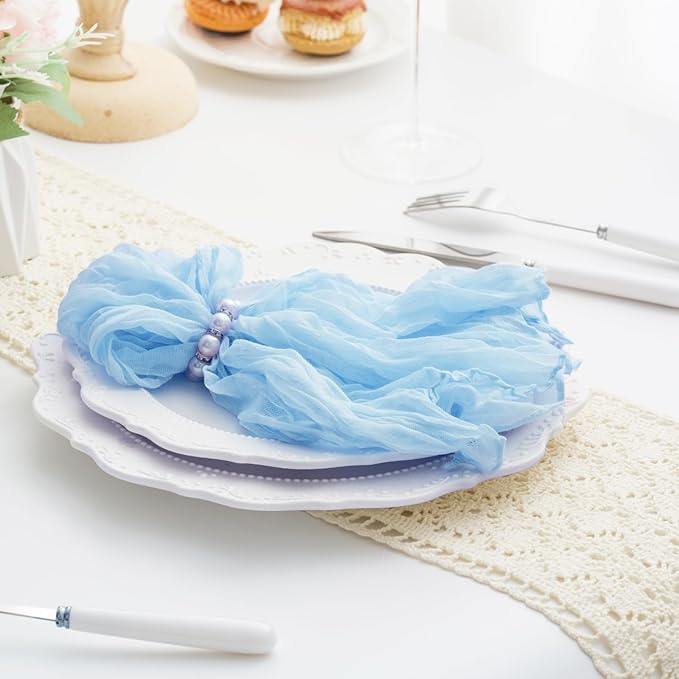 Baby Blue 60 Pack Cheesecloth Napkins Washable 21x21 Inches Baby Blue Cloth Napkins Set of 60 Bridal Baby Shower Dinner Table Napkins for Wedding Rustic Boho Cotton Gauze Summer Party Table Decor