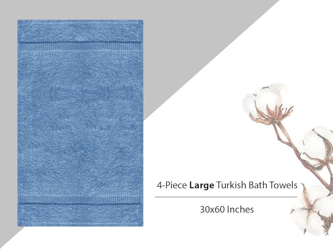 Towel Bazaar Premium Cotton Super Soft and Absorbent Turkish Towels (4-Piece Extra Large Bath Towels, Wedgewood)