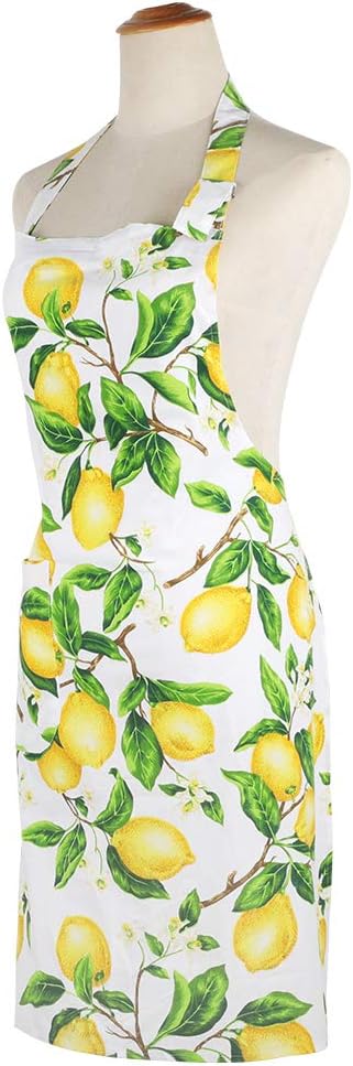 G2PLUS Cotton Kitchen Apron with Pockets, Thick Lemon Apron, Adjustable Cooking Apron for Baking, Chef Apron for Women, Men, Holiday and Xmas Gifts - 30 x 25 inch