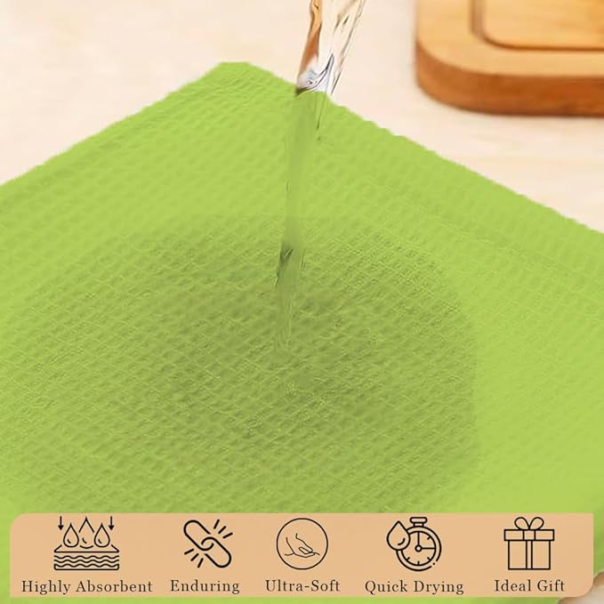 Kitchen Cleaning Dish Wash Cloths Waffle Terry Design Kitchen DishCloths|Washable 12x12 Cotton Dish Rags for Drying Dishes|Counter Top Barista Dust Wipes|Spring Easter Basket Decor| 6 Pc -Apple Green
