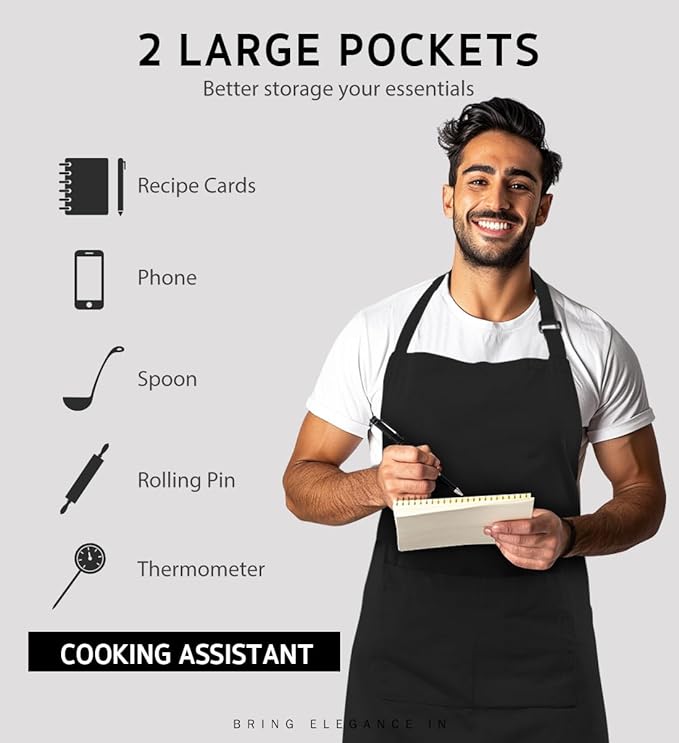 Syntus 4 Pack Adjustable Bib Apron with 2 Pockets Cooking Kitchen Aprons for Women Men Chef