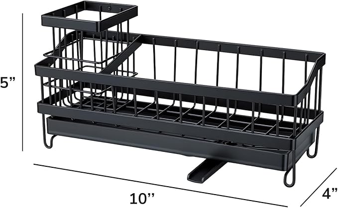 Sink Caddy with 360° Rotating Self Draining, Countertop Sponge Holder, Sink Side Organizer for Bottle Brushes, Sink Accessories for Kitchen, Bathroom - Black