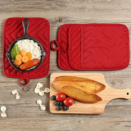 Oven Pot Holder with Pocket Cotton Heat Resistant Coaster Potholder Kitchen Hot Pad Oven Mitts for Cooking Square 7"x9"Set of 5 (Red)