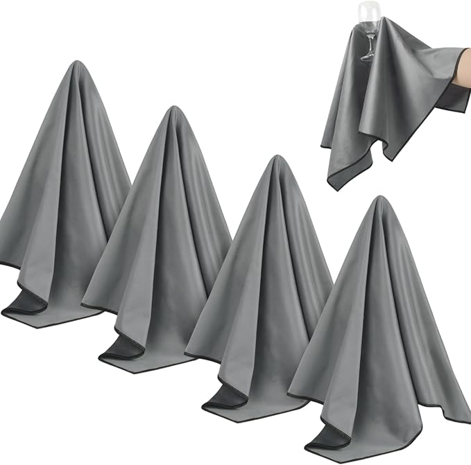 SINLAND Microfiber Glass Polishing Cloths Large Size Thick Lintless Drying Towels for Wine Glasses Stemware Dishes Stainless Appliances 19.5 Inch X 23.5 Inch Pack of 4 Dark Grey