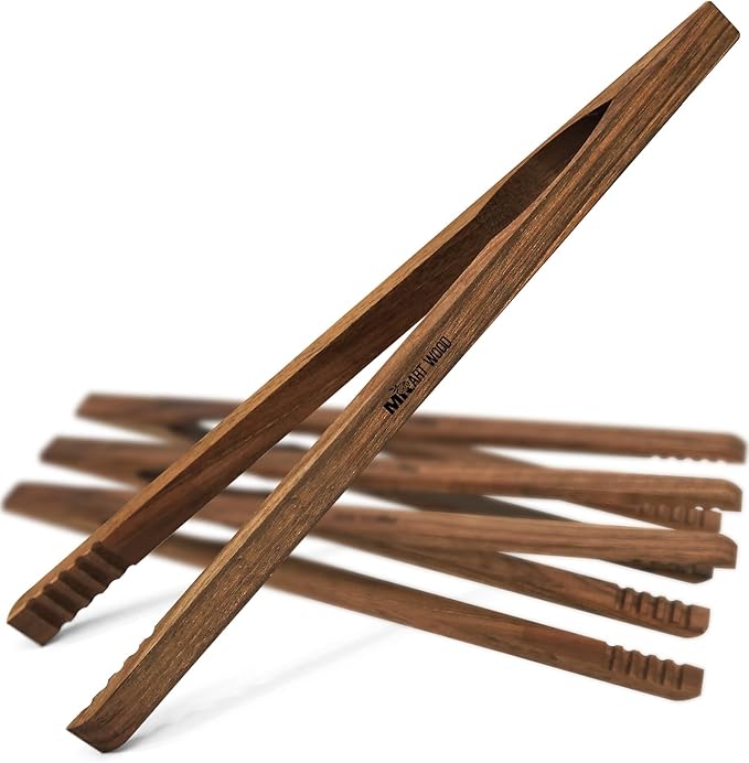 Dark Wood Toaster Tongs Set of 4 – 10 Inch Kitchen Tongs for Toast, BBQ, Cooking & Serving | Premium Dark Hardwood | Stronger & More Durable Than Bamboo Tongs