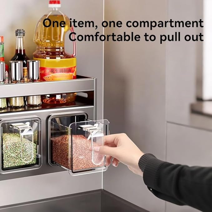 Kitchen Spice Rack Wall Mount Hanging Seasoning Box Over Stove Hanging Shelf Seasoning Jar Organizer for Sugar Salt Pepper (3 Box)