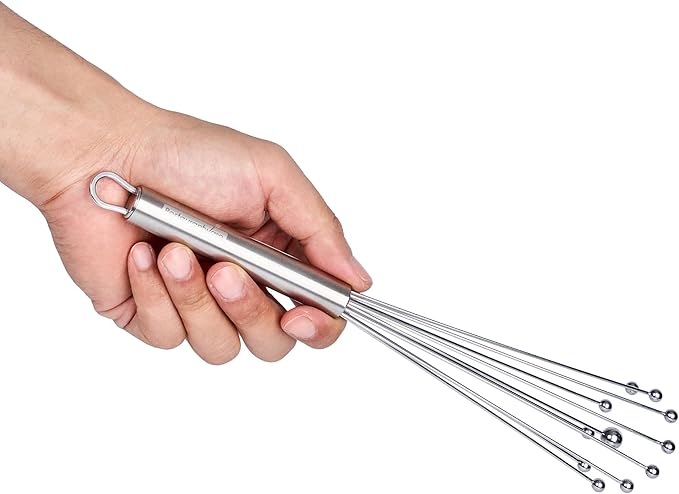 Restaurantware 10.5 in Stainless Steel Ball Whisk - German Standard Egg Beater with Ergonomic Handle, Dishwasher Safe - Manual Mixer Cooking Whisk for Baking, Stirring, Sauces, Beating