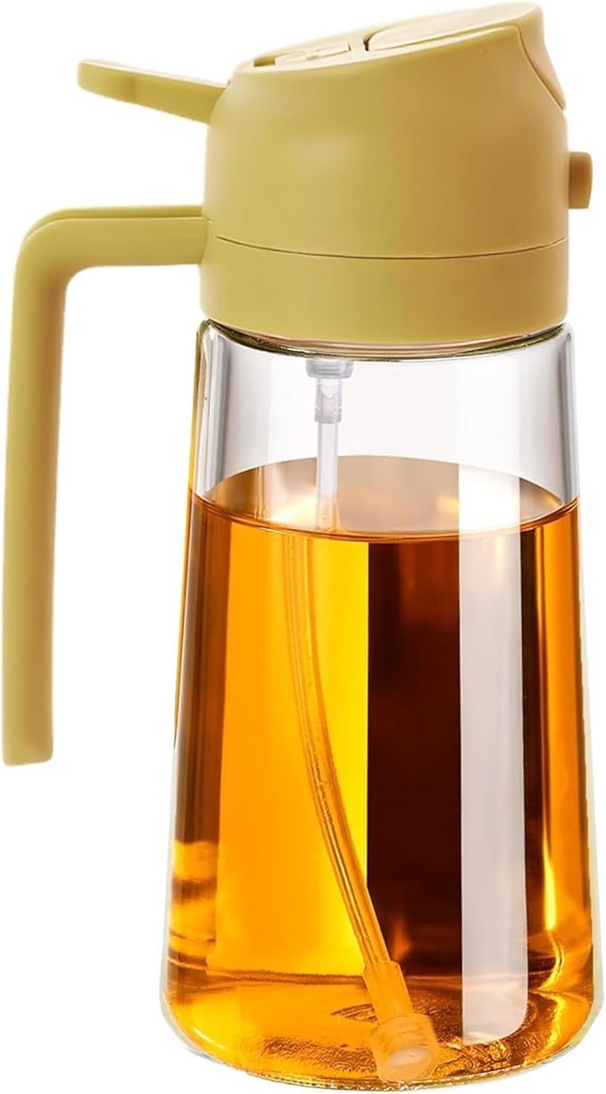 4 Pack 16oz/470 ml Olive Oil Dispenser Bottle 2 in 1 Clear Glass Oil Sprayer and Container Refillable Vinegar Dispenser with Automatic Cap Portable Spray Bottle for Cooking Baking Orange