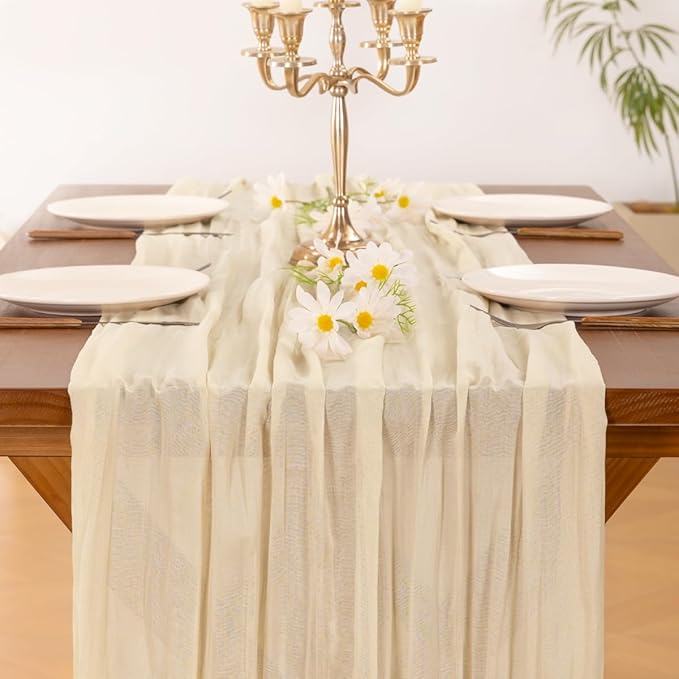 Socomi 3pcs Beige Easter Spring Cheesecloth Table Runner Boho Rustic Gauze 120 inch 10FT Cheese Cloth Runner for Wedding Party Baby Shower Birthday Home Decor Holiday Decorations