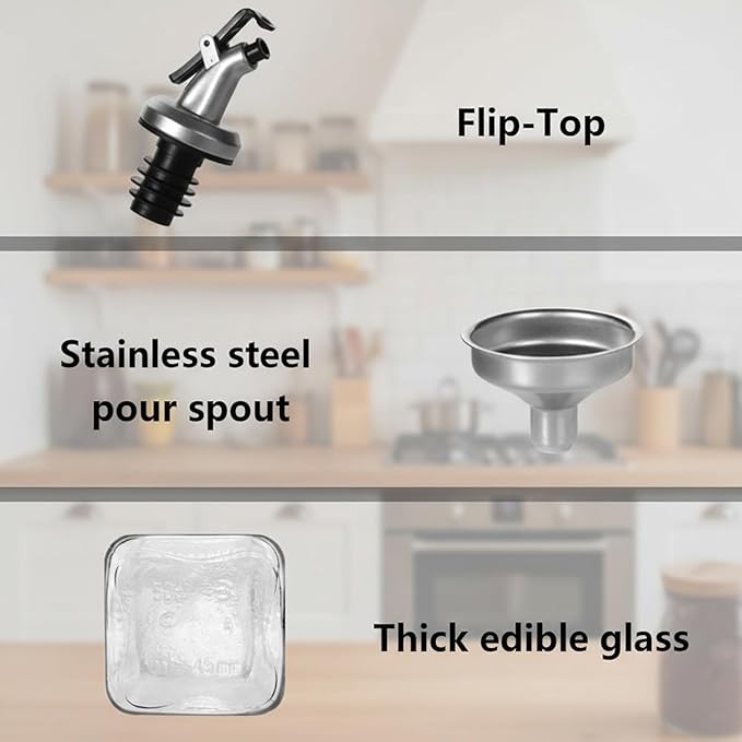 WERTIOO Olive Oil Dispenser Bottle, 2 Pack 17oz Oil and Vinegar Dispenser Set Clear Oil Bottles Container for Kitchen with 4 Spout, Funnel & Pen and Labels