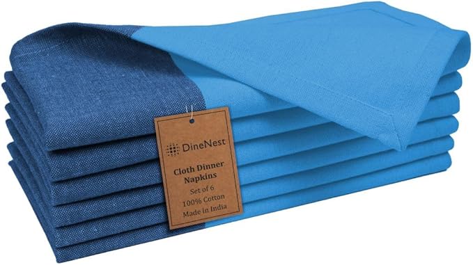 Cloth Dinner Napkins 100% Cotton Set of 6 - Soft Durable Reusable Table Napkins - for Dining Weddings Parties Holidays Easter and Everyday Use - 18x18 Inch Cloth Napkins Blue