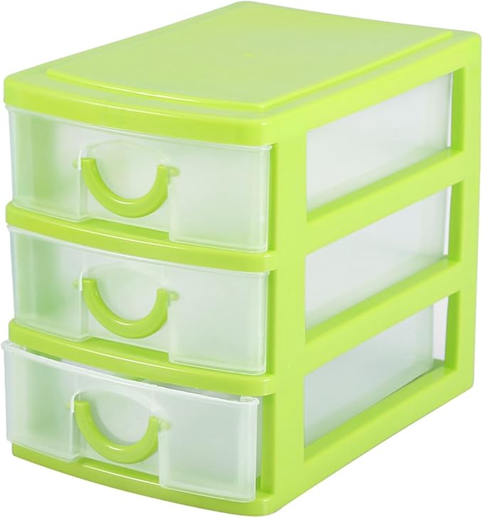 3 Tier Plastic Drawer Organizer with Adjustable Dividers, Compact Detachable Storage Box for Jewelry Makeup Accessories, Multi Purpose Home Office Bathroom Organization (3 Layers of Green)