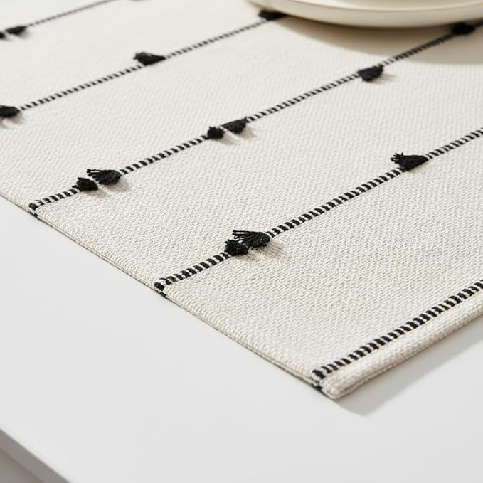 Farmhouse Placemats 13 x 19 Inch Set of 6 for Dining Table Decor Woven Cloth Place Mats for Boho Rustic Kitche Spring Home Decor Cotton Placemats Black and Beige Table Mats