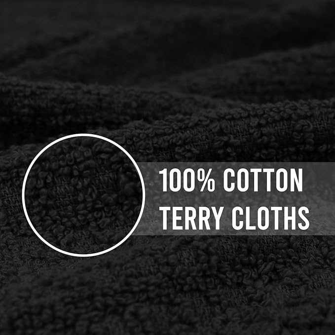 DAN RIVER Premium Dish Cloth 100% Cotton 12 X 12 Inches |Pack of 8|-Ultra Soft Tea Towels-Highly Absorbent Kitchen Rags-Terry Dishcloth for Kitchen and Household Cleaning |Black|