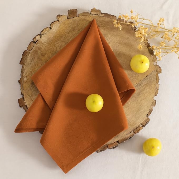 Cloth Napkins Set of 12 Solid Dinner Napkins 18x18 Inch, 100% Cotton, Soft Absorbent Reusable Washable Durable Napkin, Decorations, Restaurant, Wedding & Table Décor, Everyday Use - Rust
