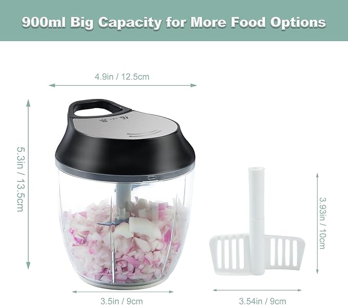 Manual Vegetable Chopper Hand String Garlic Mincer Hand Chopper for Kitchen 900ml With Egg Whisk Onion Cutter for Ginger, Chili, Fruit, Meat, Nuts