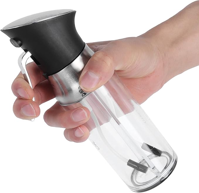 Oil Sprayer Bottle, Press Type Oil, Transparent Dual Chamber Seasoning Bottle with Ergonomic Handle, Leakproof Vinegar Sprayer for Cooking, Gadget