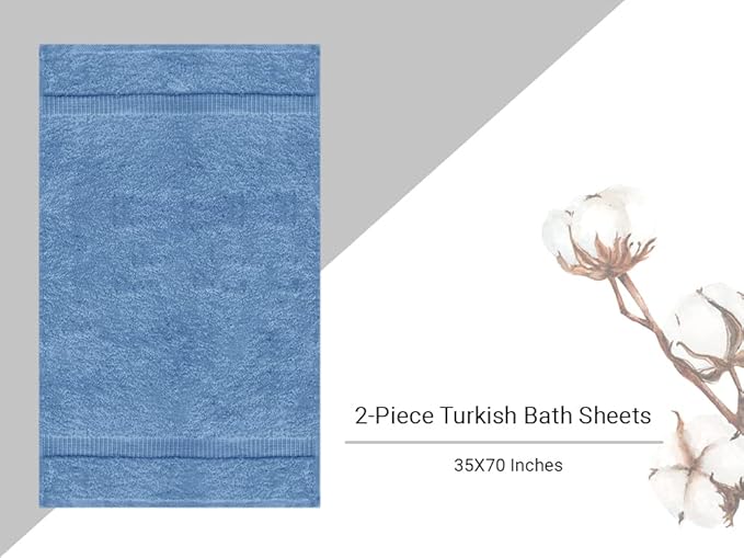 Towel Bazaar Premium Turkish Cotton Super Soft and Absorbent Towels (2-Piece Bath Sheet Towel, Wedgwood), 35" x 70"