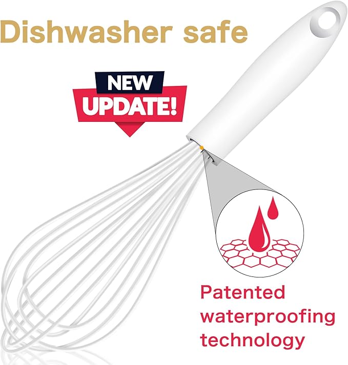 OYV White Silicone Whisk, Sealed Waterproof Design Set of 3, Professional Kitchen Whisks for Cooking Non-Scratch, Silicone&Stainless Steel Whisk, Heat Resistant 480°F Rubber wisk, BPA free
