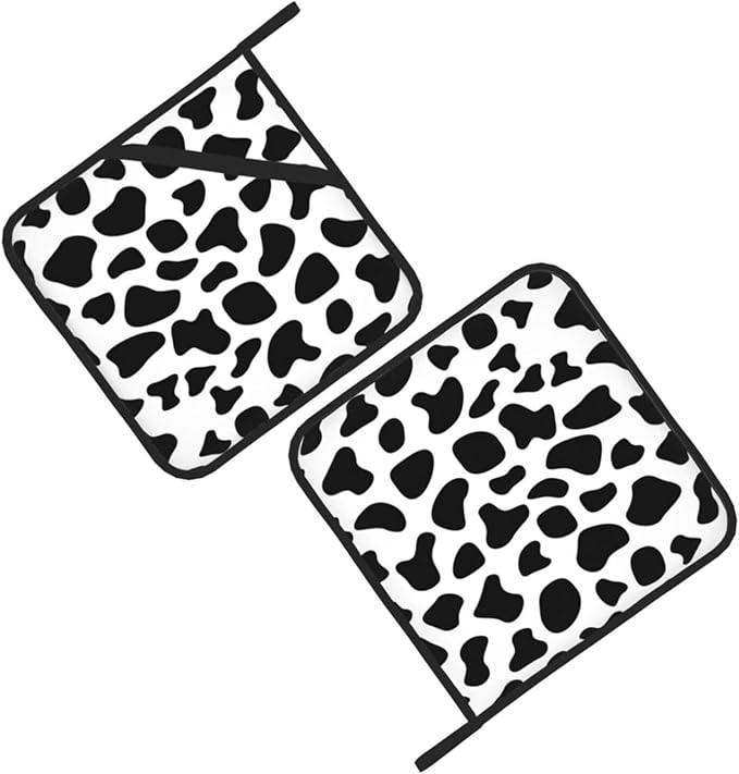 Pot Holders 2Pcs Black White Spots Cow Skin, Pot Holder for Kitchen Heat Resistant,Potholder for Microwave Cooking Baking Oven End Dishes and BBQ