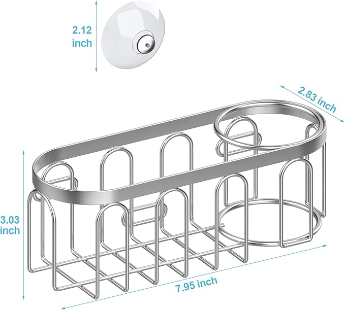 Yazoni 2-in-1 Sponge Holder for Kitchen Sink, Sink Caddy Kitchen Sink Organizer with 3 Suction Cups, No Drill Rustproof Sink Sponge Holder for Dish Brush, Soap & Sponge (Silver)