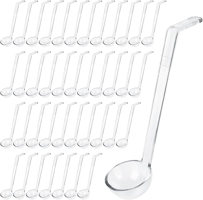 STARVAST 40PCS 1 oz Plastic Small Ladles with 7 Inches Long Handle, Clear Mini Ladle for Sauce Dressing Serving Salsa Punch Bowl Sauces and Toppings