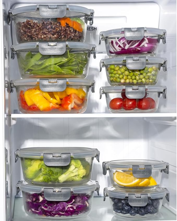 Igluu Meal Prep Round Glass Containers with Lids (10 Pack) – Airtight & BPA-Free – Oven, Microwave, Freezer & Dishwasher Safe – 13.5oz/32oz – Durable Borosilicate Glass