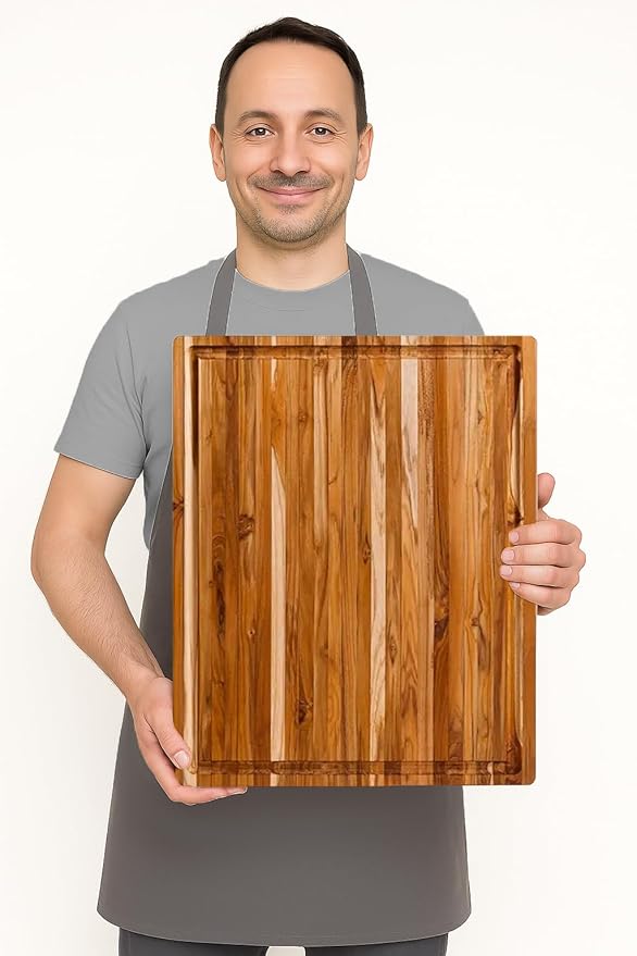 Teakhaus Carving Board and Cutting Board Oil Set - Includes Large (L) Wood Cutting Board with Juice Groove and EON Food Grade Mineral Oil - Knife-Friendly - FSC Certified