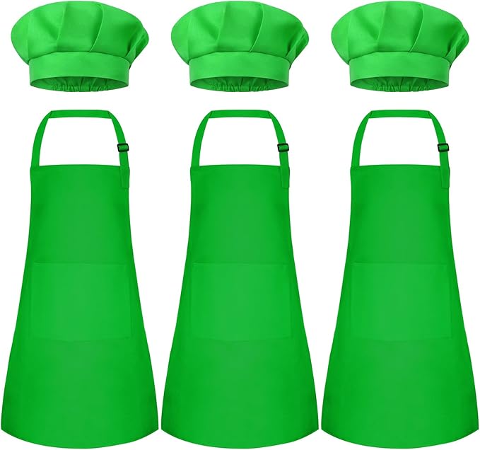 Kids Apron and Chef Hat Set Children Apron Adjustable with 2 Pockets Children Chef Painting for Cooking Baking