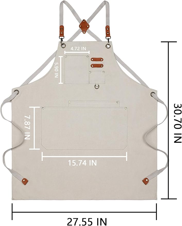 KITCHIEF Woodwork Aprons for Men,Tool Apron with loop and Pockets,Cross Back Heavy Duty Workshop Apron for Carpenter,Garden
