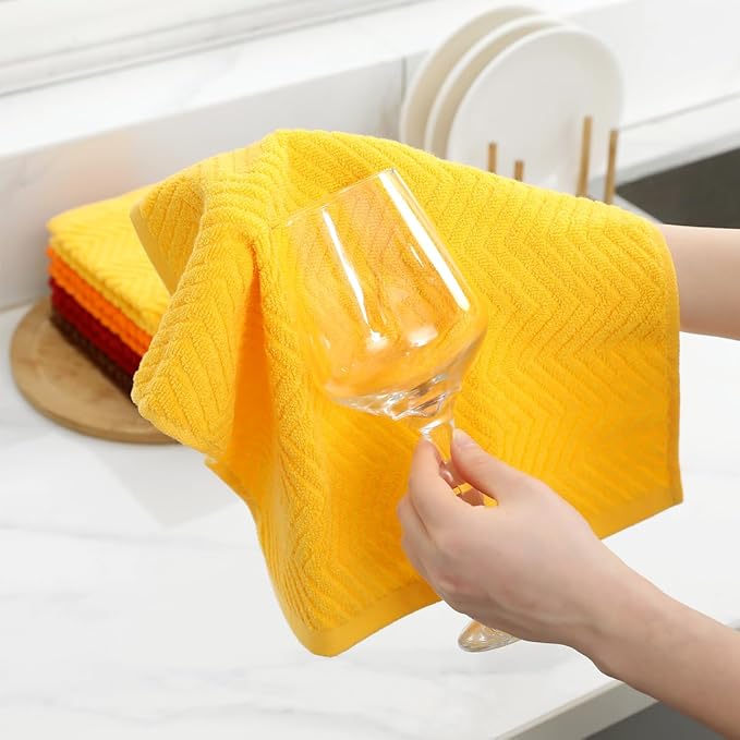 100% Cotton Kitchen Towels and Dishcloths Set, Pack of 8 Super Absorbent 16" x 25" Kitchen Towels and 13" x 13" Dish Cloths (400 GSM)